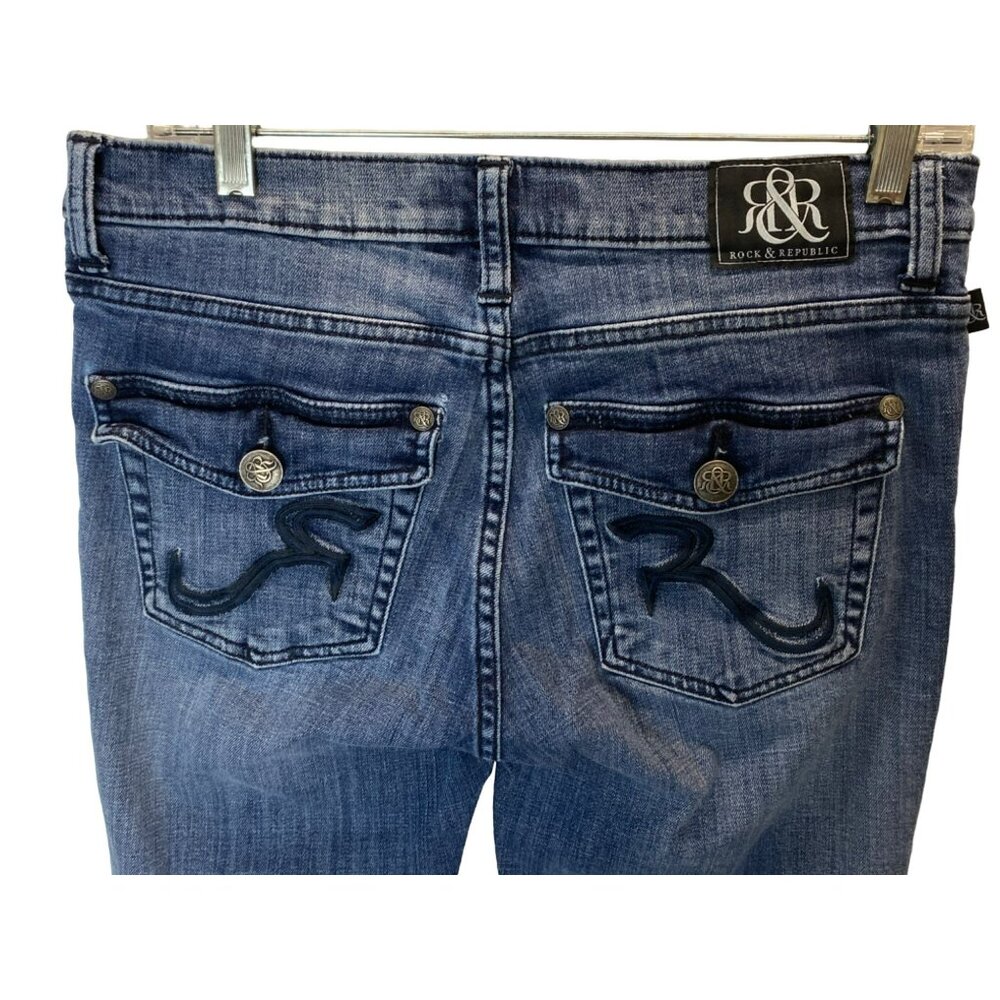 Rock & Republic Kasandra Blue Jeans Boot Cut 10M Frayed Embellished RN130273 - Picture 6 of 10